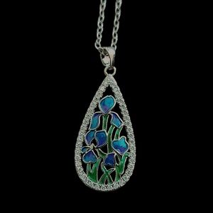 Teardrop Blue Floral Pendant Necklace